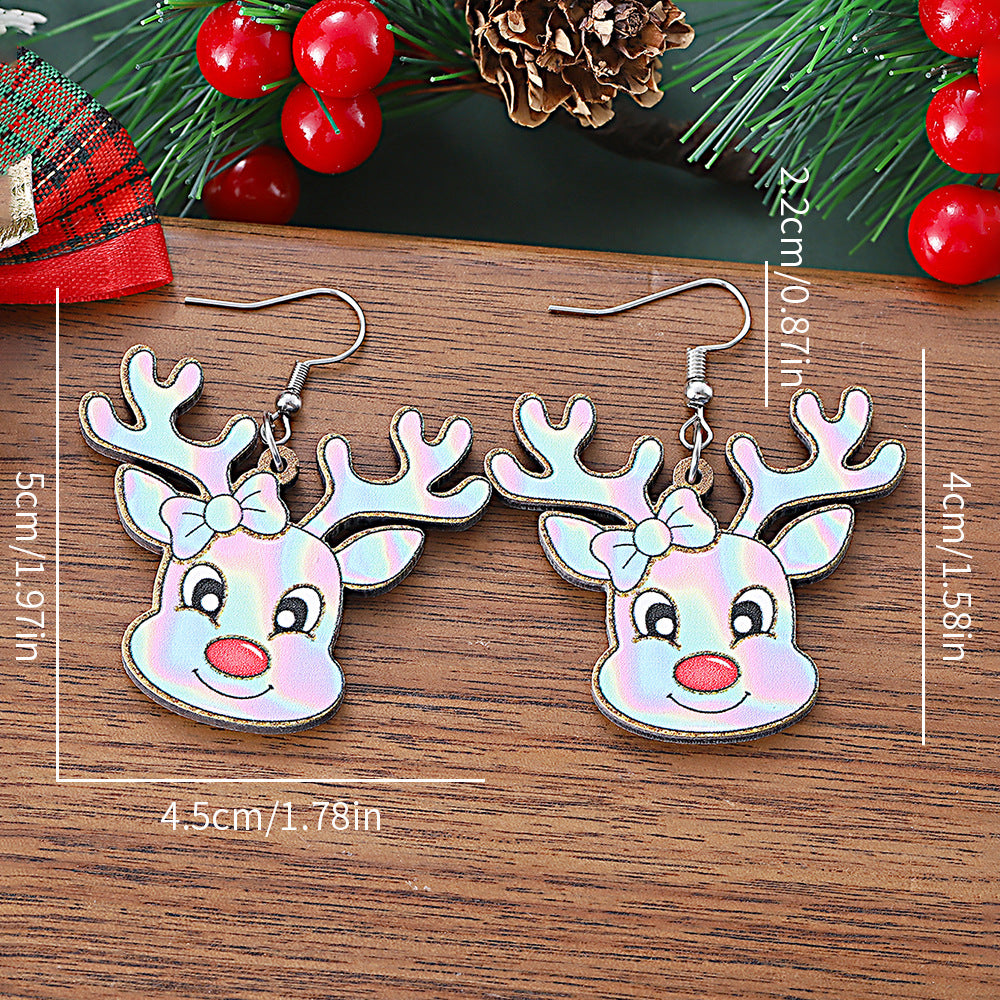 Wholesale Christmas Western Style  Elk Wooden Double-Sided Earrings